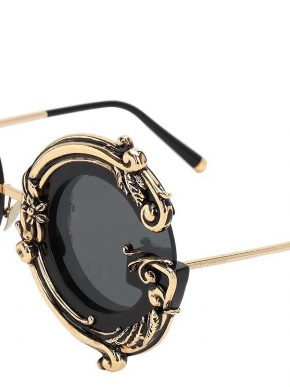 Dolce & Gabbana Ornate Gold DG Frame Sunglasses with Black Lenses
